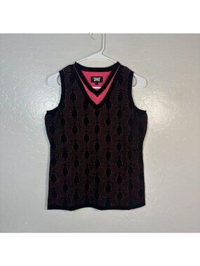 PXG Sweater Vest Womens Small Black Geometric Polyester V Neck Sleeveless Knit